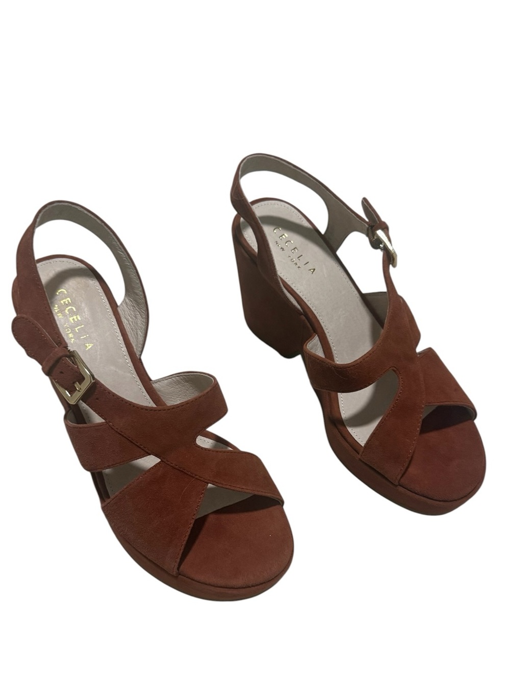 Cecelia New York Suede Platform Sandals in Warm Rust Size 8